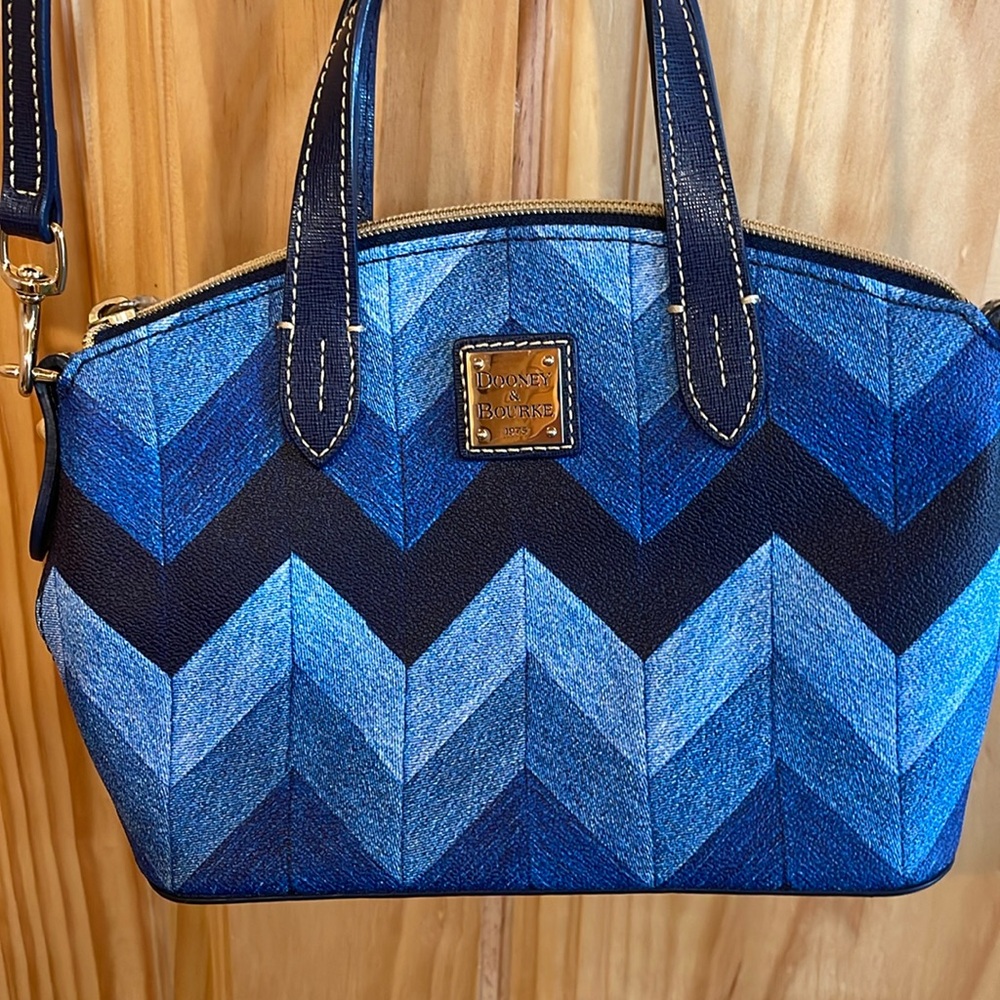 Dooney & Bourke Denim Chevron Zip Zip mini Satchel, with slender crossbody strap